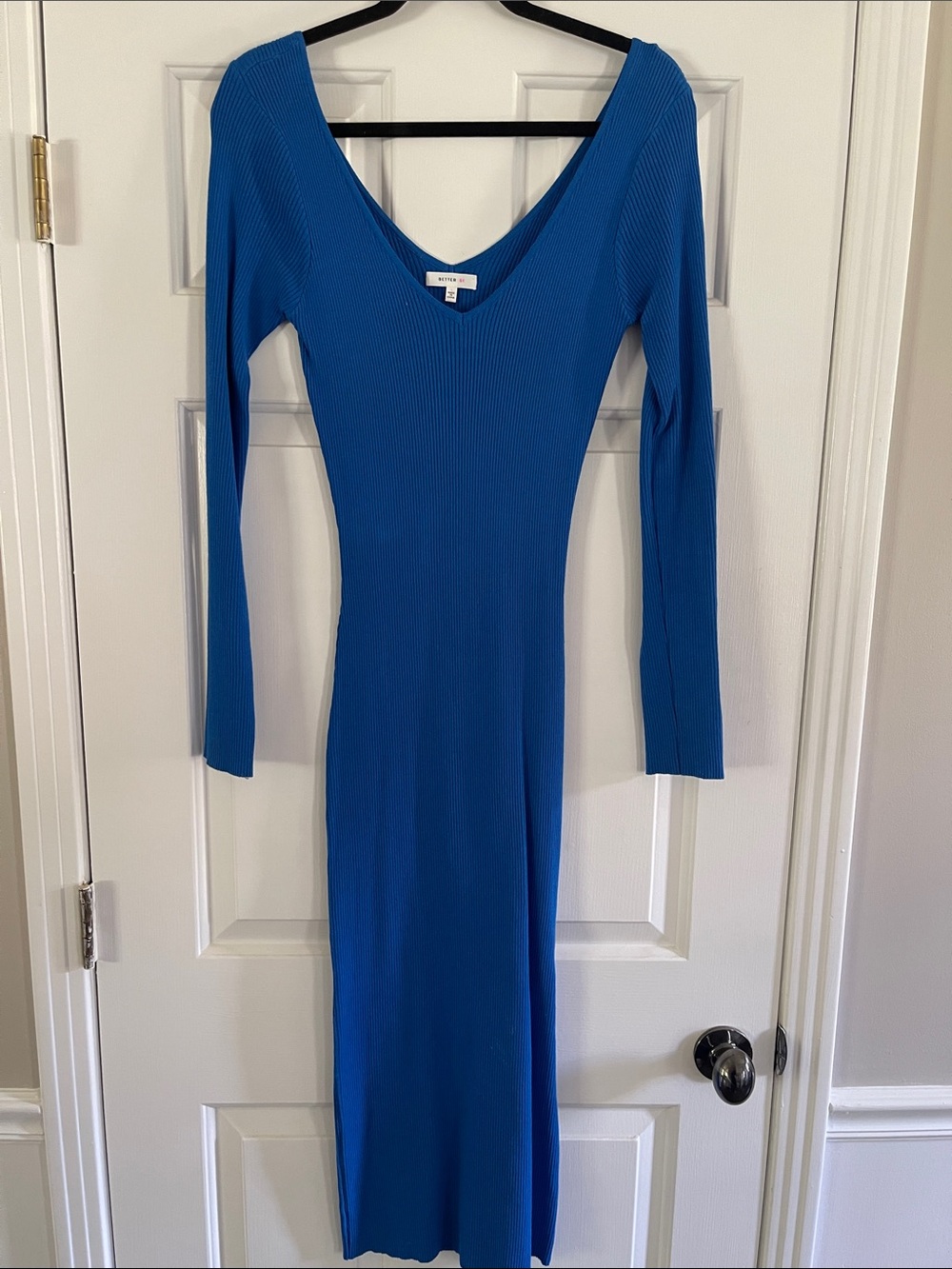 Better Be Royal Blue Ribbed V-Neck Long Sleeve Midi Dress